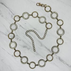 Womens Rhinestone Hoop Circle Gold Tone Metal Chain Link Belt Large L XL ✨